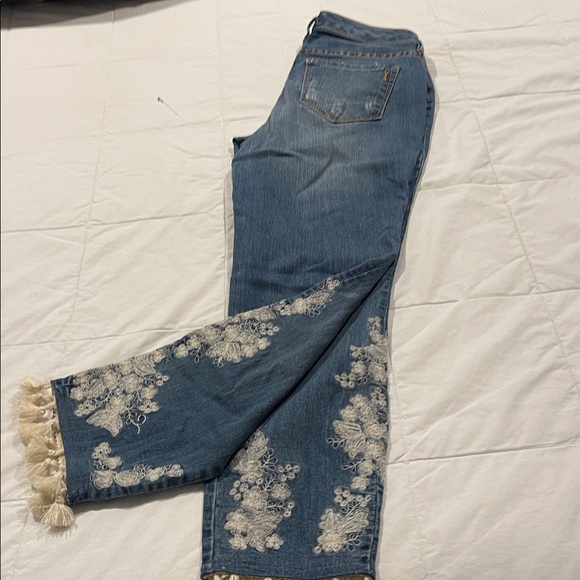Vintage America Blue Jeans with Cream Lace Trim - Picture 5 of 8